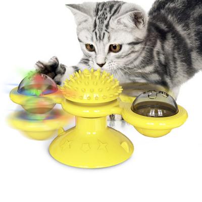 China Viable Hot Selling Brush Cat Interactive Toy Funny Amazon Pet Windmill Led Ball Turntable for sale