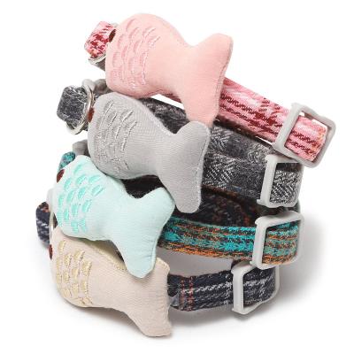 China Pet Cat Collars Small Contton Filled Soft Adjustable Plaid Embroidery Cat Collar for sale