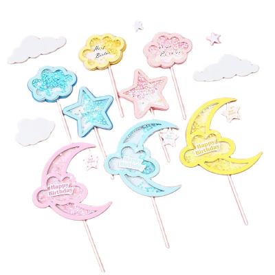 China Multilayer Paper X Rui 2022 Sequin Moon Star Cake Decoration Insert Pink Fairy Cloud Insert Birthday Cake Insert Party Cake for sale