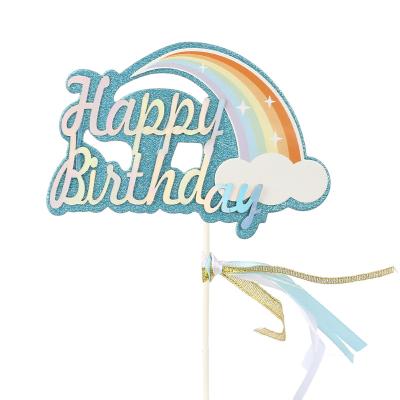 China Colorful X Rui Colorful Rainbow Birthday Party Tassel Rainbow Cake Decoration Insert Cake Paper Insert Card Dessert Table Decoration for sale