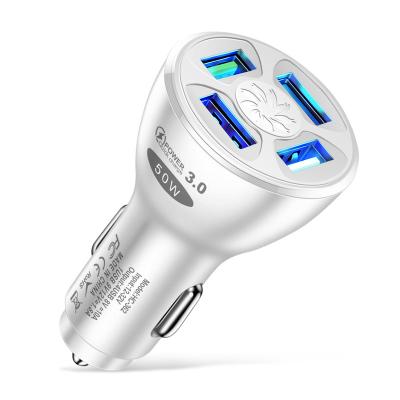 China New QC3 0 USB Car Charger 50W 4USB Mini High Speed ​​Cell Phone Charger For Mobile iPad for sale