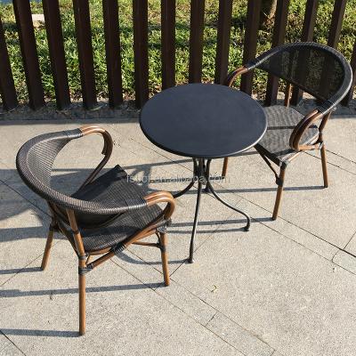 China Modern Cheap Patio Furniture Round Table And 2chairs For Bistros Set Cafe Shop Shop Furniture Wicker Set for sale