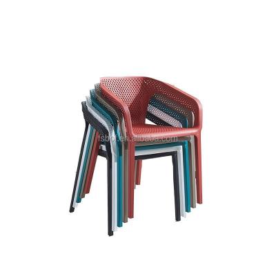 China Modern Nordic armrest outdoor plastic negotiation chair stacked chairs for burger dessert milk tea shop for sale