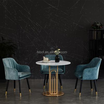 China Modern luxury restaurant set marble cafe table with gold stainless steel leg base for sale