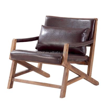 China Comfortable Leather Wooden Lounge Chair Leisure Chairs Cafe Cooling Wooden Chair for sale