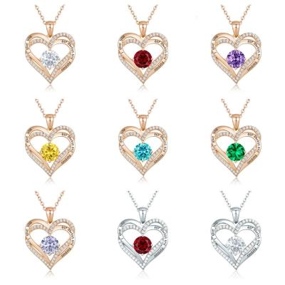 China FASHIONABLE Custom Design Fine Jewelry 925 Sterling Silver Heart Pendant Birthstone Necklace For Woman for sale