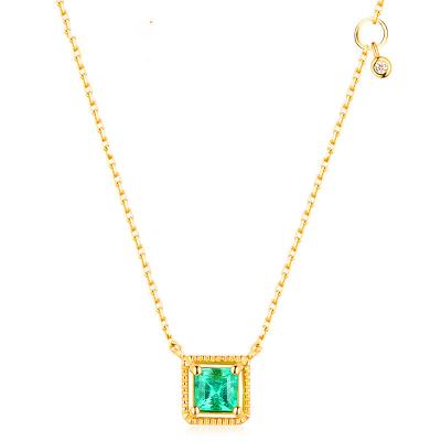 China FASHIONABLE Luxury 14K Fine Gold Jewelry 925 Sterling Silver Square Emerald Diamond Jewelry 925 Green White Green Necklace for sale