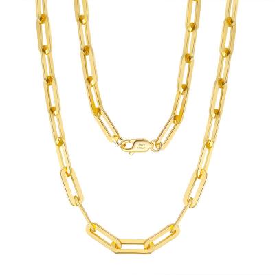 China FASHIONABLE Solid S925 Italy 14K Gold Plated Over Sterling Silver Italian Paperclip Link Chain Necklace For Women Men for sale