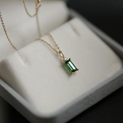 China FASHIONABLE Luxury Fine Jewelry S925 Sterling Silver Emerald Pendant Necklace 14K Gold Plated Green Cubic Zirconia Necklace for sale