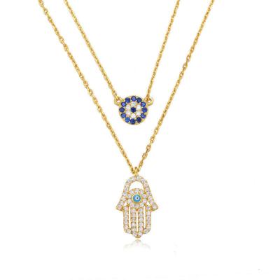 China Wholesale Trendy Cross Gold Plated S925 Sterling Silver Hamsa Pendant Trimmer Chainsawred Logo Women's Necklace Custom Made TO TREND for sale