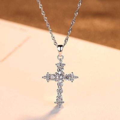 China Wholesale Jewelry FASHIONABLE 925 Sterling Silver Cross Necklace 3A Zircon Cross Pendant Necklaces For Women for sale