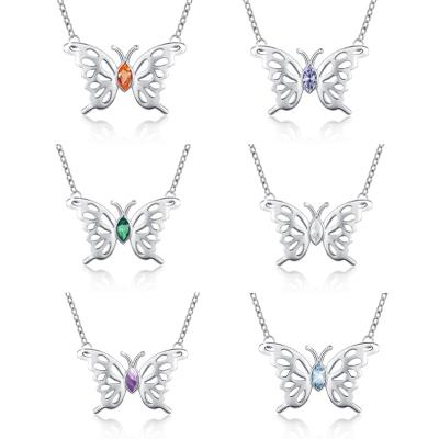 China Wholesale FASHIONABLE Jewelry Women's Pendant Necklace 925 Sterling Silver Colorful Gemstone Butterfly for sale