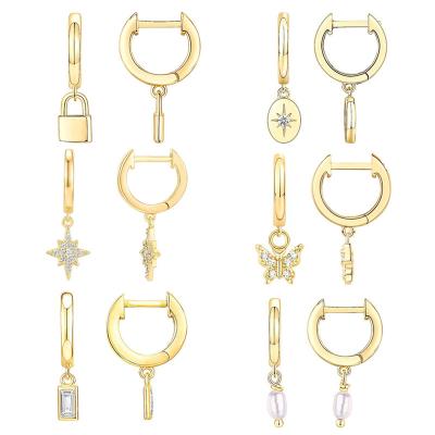 China Trendy CZ Trendy Minimalist Women 18K Gold Plated Huggie Hoop Earrings Dangle Star Pearl Earrings Butterfly Dangle Hoop Earrings for sale