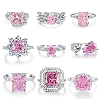 China Fashionable S925 Sterling Silver Radian Cut Pink Diamond Color Treasure Wholesale Women Engagement Pledge Custom Ladies Ring for sale