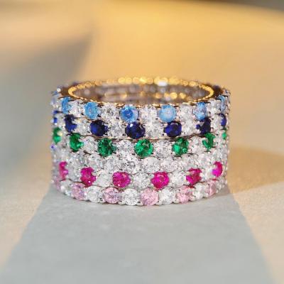 China Wholesale Women FASHIONABLE 925 Sterling Silver Diamond Rings Eternity Ring Jewelry Colorful Rainbow Cubic Zirconia for sale