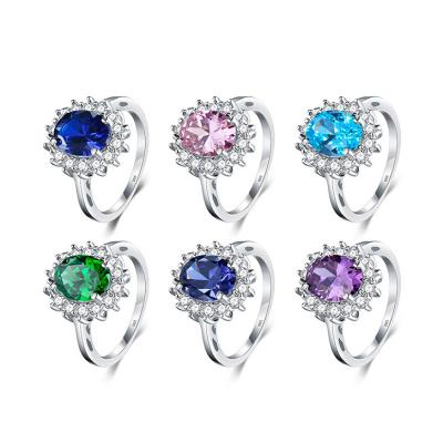 China Wholesale FASHIONABLE Gemstone Sterling Silver 925 Ring Purple Pink Ring Colorful Zircon Stone Red Diamond Wedding Party Rings Rough Classic for sale