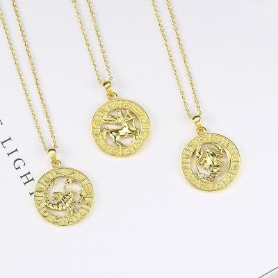 China Wholesale Trendy 12 Zodiac Zodiac Sign Coin Horoscope Alloy Astrology Jewelry Fashion Pendant Necklace For Women for sale