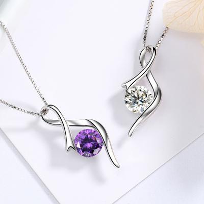 China Wholesale FASHIONABLE CZ Ziecon Fine Jewelry 925 Sterling Silver Twist Heart Pendant Necklaces for sale