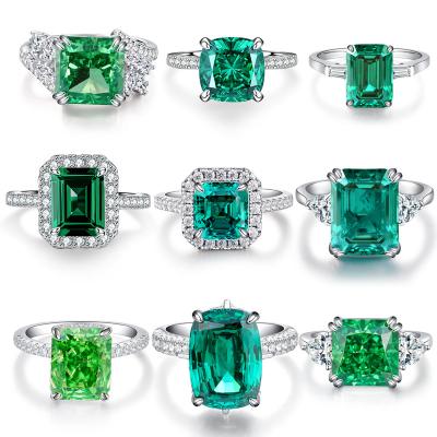 China Wholesale FASHIONABLE High Carbon Ring Zirconia Diamond Gemstone Ring Jewelry S925 Sterling Silver Women Bridal Emerald for sale