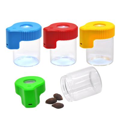 China Herb Magnifying Stash Jar Viewing Container 155ML Herb Magnifying Stash Jar Air Tight Seal MAG Jar Air Insect Lighting LED Glass Storage Jar Holder 4X for sale