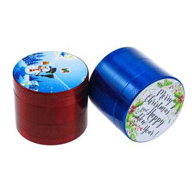 China Herb New Christmas 40mm Tobacco Weed Cartoon Printing Zinc Alloy Metal Portable Four-Layer Grinding Herb Grinder for sale