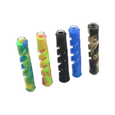 China Wholesale Silicone Smoking Pipes Accessories New Silicone Tobacco Smoking Pipes Silicone Pipe Camouflage Straight Hollow Glass Pipe for sale