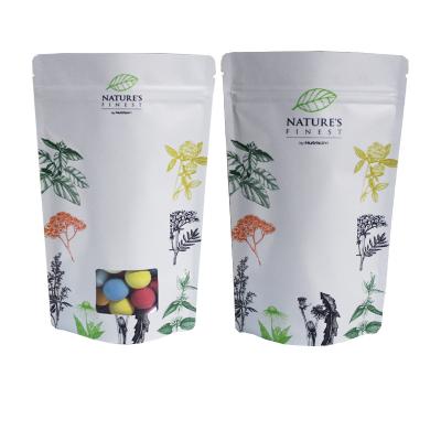 China Wholesale Moisture Proof Tea Leaves Window Packing Food Grade White Kraft Paper Pouch Stand Up Ziplock Bags With Own Logo for sale