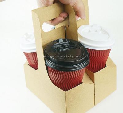 China Disposable Disposable Kraft Paper Cup Holder Tray With Handle for sale