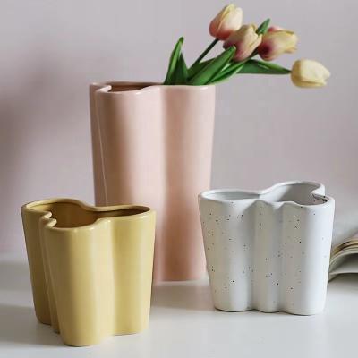 China Ceramic Flower Hydroponics Colorful Wave Shape Morandi Vases Ware Vase For Hotel Homedecoration for sale