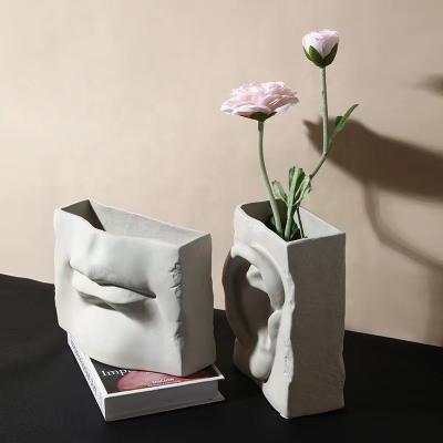 China Ceramic Ware Vases Facial Features Vase Mouth Ears Shape Flower Vase Ceramic Vase For Hotel Homedecoration for sale