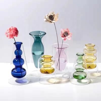 China Double Headroom Minimalist Scandinavian Glass Vase Style Hydroponic Vase For Hotel Home Decor for sale