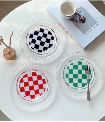 China Plastic Glass Checkerboard Coaster Sconce Dish Tray For Home Decor for sale