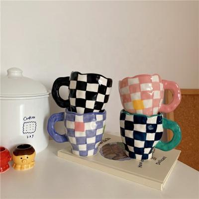 China MODERN INS Colorful Checker Mug Coffee Milk Mug Modern Colored For Photo HANDLE for sale