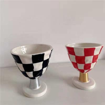 China INS Modern Checkerboard Ceramic Tumbler For Home Party Decor Photo HANDLE for sale