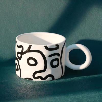 China Simple Ceramic Milk Coffee Mug Ins Mug Graffiti Line HANDLE for sale