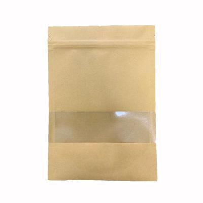 China Best Selling Disposable Self Stand Up Kraft Paper Bag Brown Paper Pouch With Window For Food Tea Leaf for sale