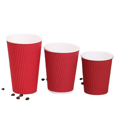 China OEM Disposable Red Double Wall Ripple Paper Cup Paper Coffee Cups Kraft Paper Cups With Custom Print for sale