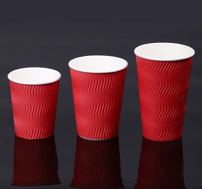 China 8oz 12oz 16oz Double Paper Cup Wall Ripple Disposable Printed Paper Coffee Cup Customized Design Double Paper Cup Wall Ripple Disposable Printed Paper Coffee Cup for sale