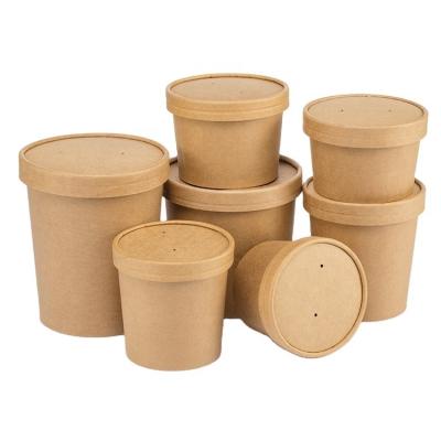 China Soup Paper Packaging Disposable Food Container Waterproof And Greaseproof Brown Barrel for sale