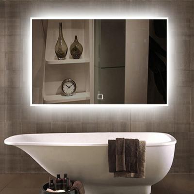 China Smart Bright Decorative Hotel Make Up Mirrors Interior Frameless Bathroom Backlit Mirror With Touch Screen for sale