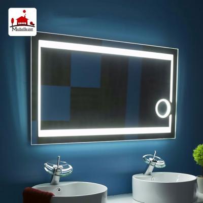 China Music Player Function Bathroom Magnifying Smart Mirror With Led Lights Around Large Edge Custom Led Wall Mirror With Magnifier for sale