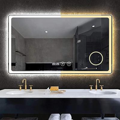 China 60x36 Inch LED Backlit Bathroom Mirror Magnifying Wall Mounted Vanity Mirrors With Lights Dimmable 3X Magnifier for sale