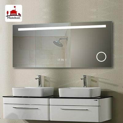 China Hotel Bath Vanity Wall Magnifying Mirror With Light Radio Frameless Noble Switch Bathroom Mirror With Magnifier for sale