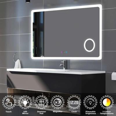 China Luxury Modern Multi Functional Heatable Speaker Anti Fog Mirror Wall Bathroom Electric Magnifying Mirror With Led Lights for sale