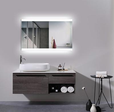 China Hot Sale LED Light Top Anti Fog Bathroom LED Smart Mirror Illuminated Hotel Backlit Vanity Mirrors for sale