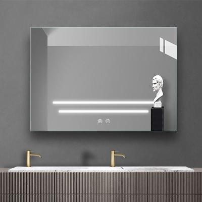 China Long Large Rectangle Contemporary White Light Bathroom Horizontal Vanity Mirror Frameless Glass Wall Mirror With Backlit Led Lights for sale