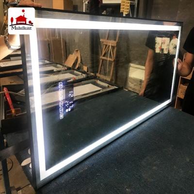 China Commercial Grade Magnifying Illuminated Clear Silver Backlit Lighting Led Dimmable Bright Silver Mirror Light Up Smart Bathroom Mirror for sale