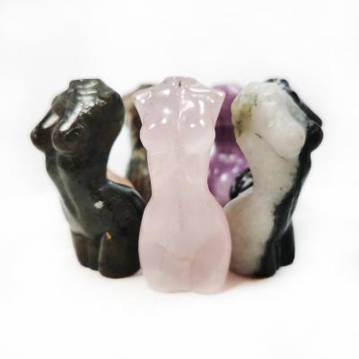 China China wholesale natural crystal carving girls like pink rose stone nude female model for sale