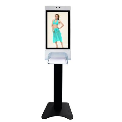 China 21.5 inch hd lcd android totem hotel/market/building/hospital with induction disinfection hand sanitizer dispenser wall mount ad player for sale