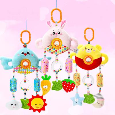 China 2021 Animal Baby Stroller Gift Box High Quality Stuffed Cute Hanging Musical Soft Toy Baby Rattle Plush With Ring Bell Chocalho for sale